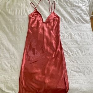 Express Satin Dress Rose Pink Midi Dress Slit Size 12